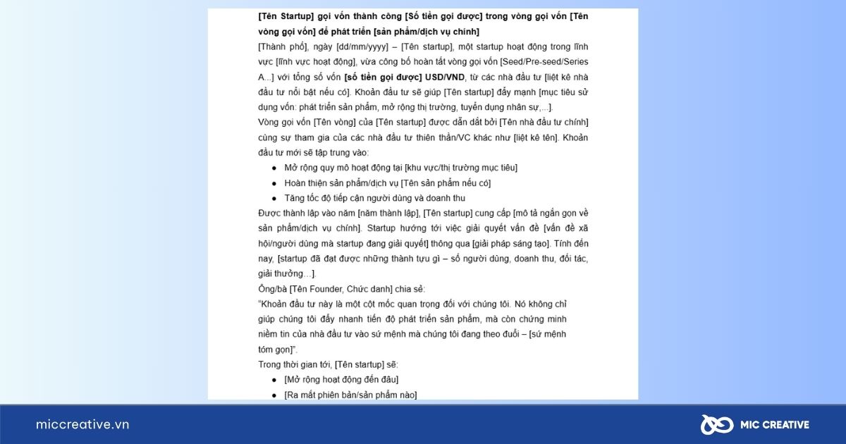 Mẫu thông cáo báo chí gây quỹ khởi nghiệp