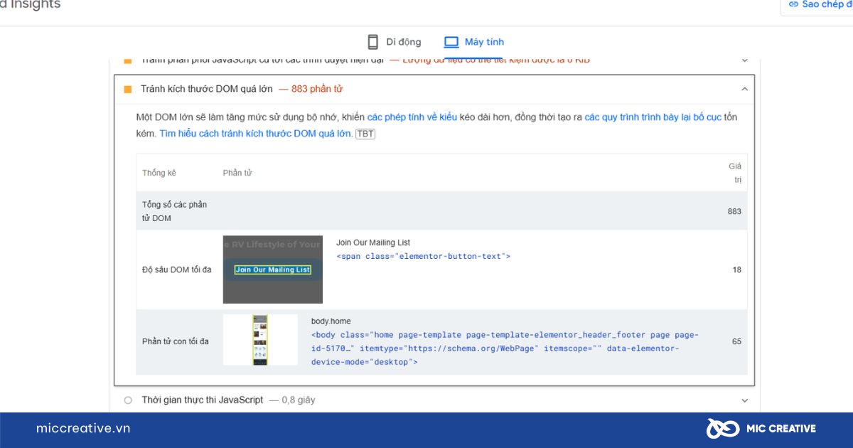 Giảm kích thước Document Object Model