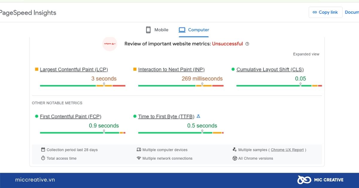 Kiểm tra bộ chỉ số Core Web Vitals