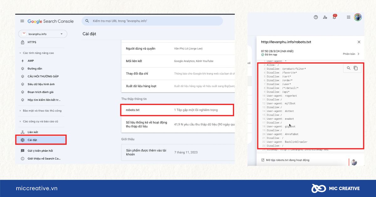 Kiểm tra chi tiết các tệp Robots.txt đã tạo trên Google Search Console