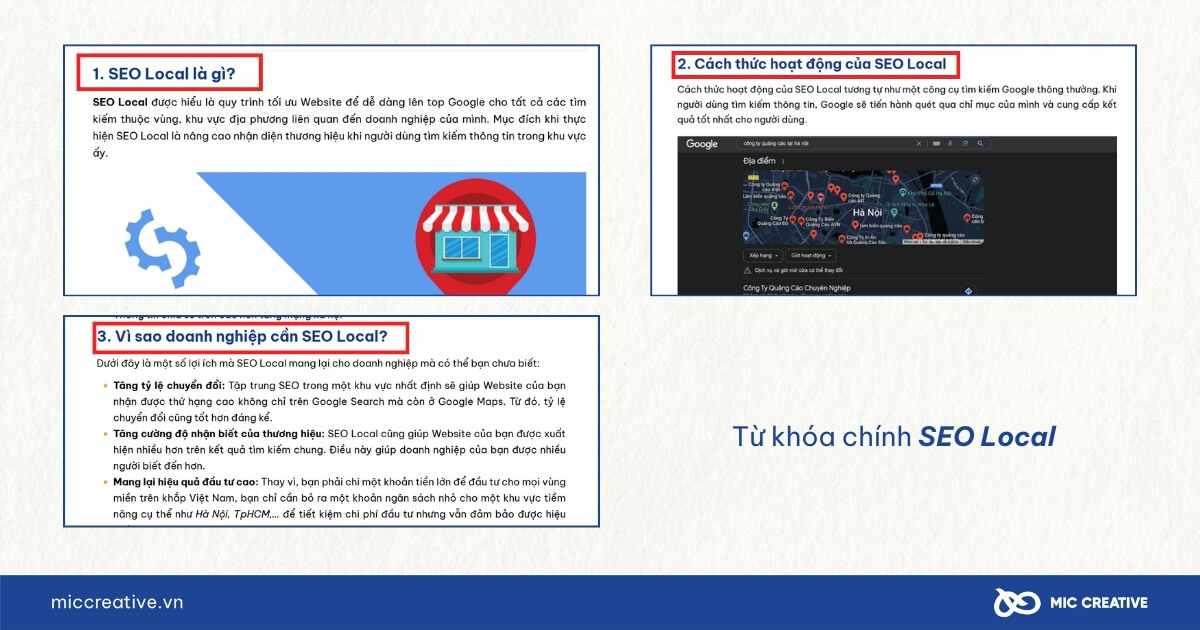 Subheading giải thích từ khóa chính SEO Local