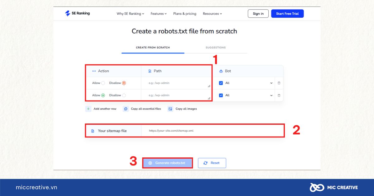 Tạo file Robots.txt bằng công cụ của SE Ranking