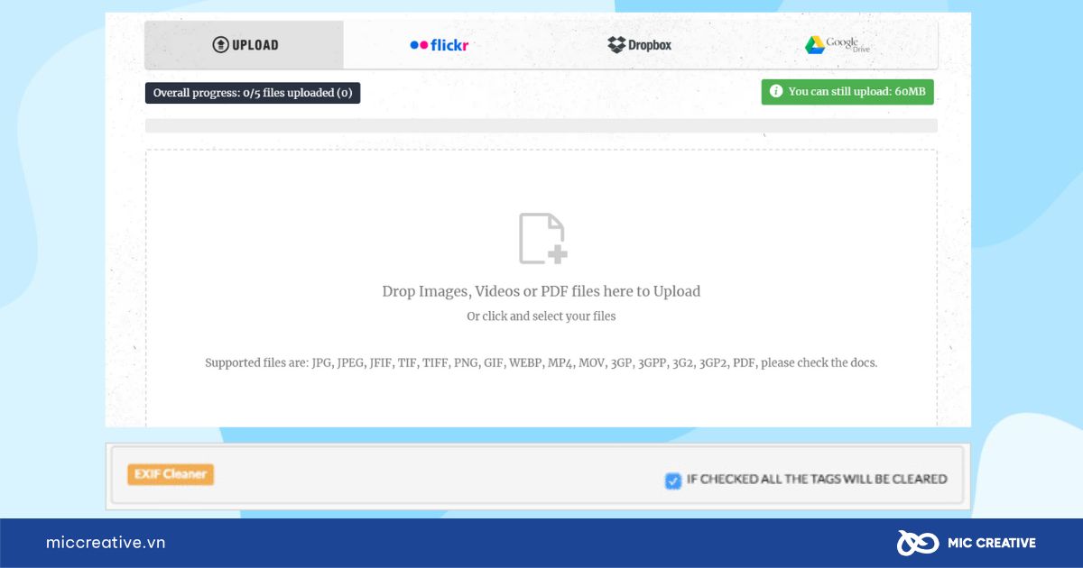 Tải lên hình ảnh và làm sạch dữ liệu EXIF