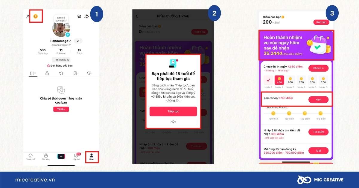 Các bước thực hiện kiếm tiền trên TikTok bằng việc xem video
