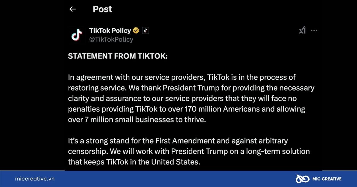 TikTok hoạt động trở lại tại Mỹ