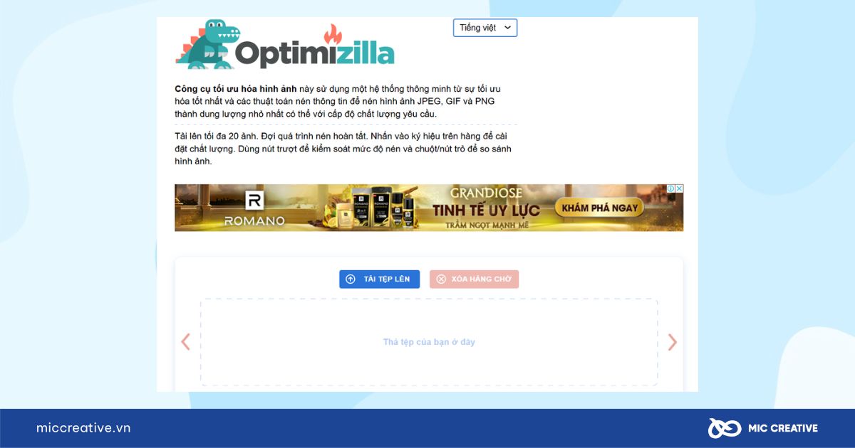 Sử dụng công cụ nén hình ảnh Optimizilla