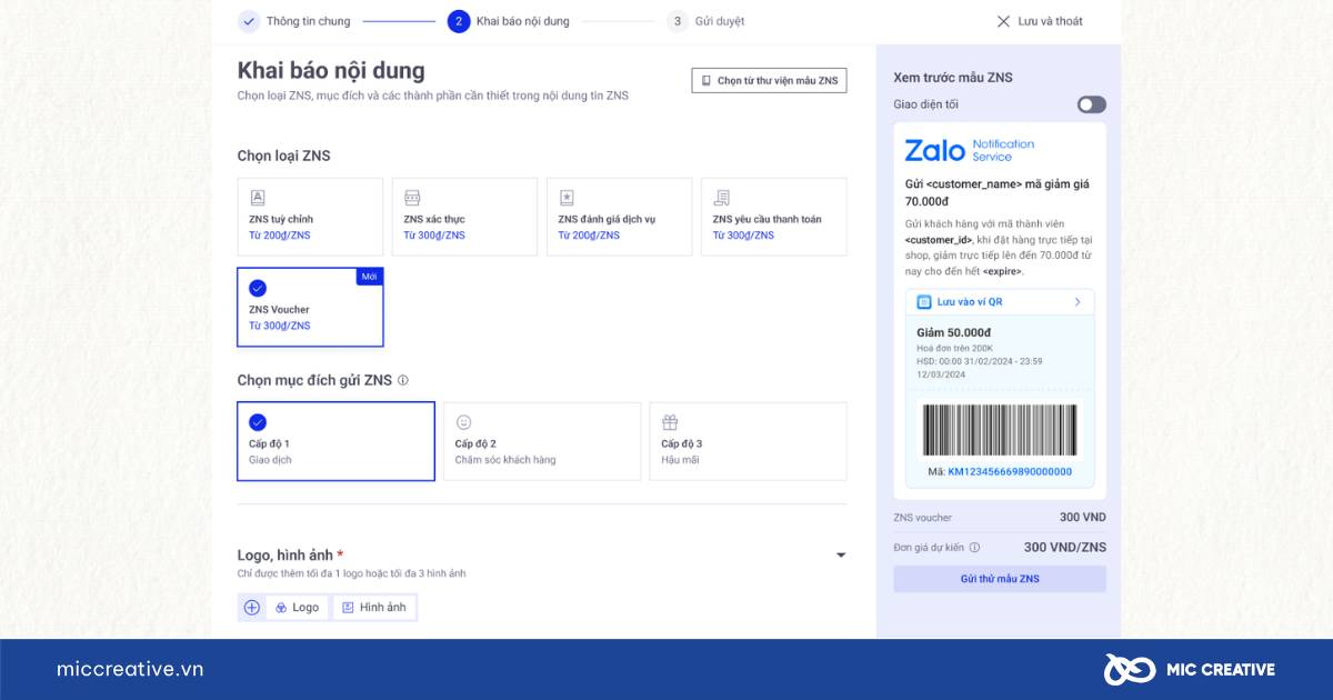 Khai báo nội dung cho ZNS Voucher