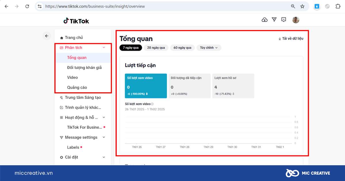 TikTok Analytics trên giao diện máy tính