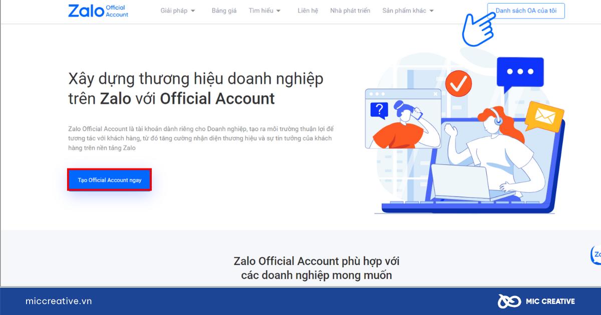 Bấm chọn Tạo Official Account