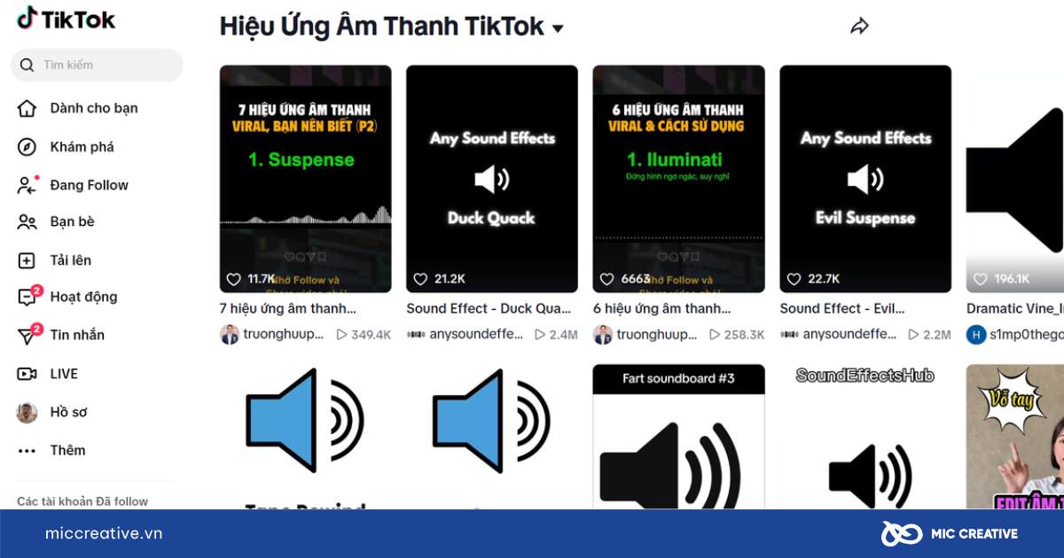 Bộ tổng hợp các âm thanh hiệu ứng của TikTok