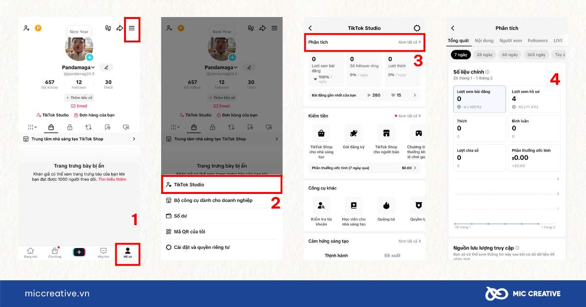 Các bước mở TikTok Analytics trên Iphone