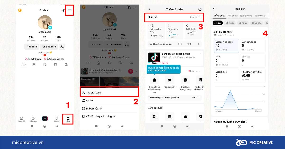 Các bước mở TikTok Analytics trên máy Android