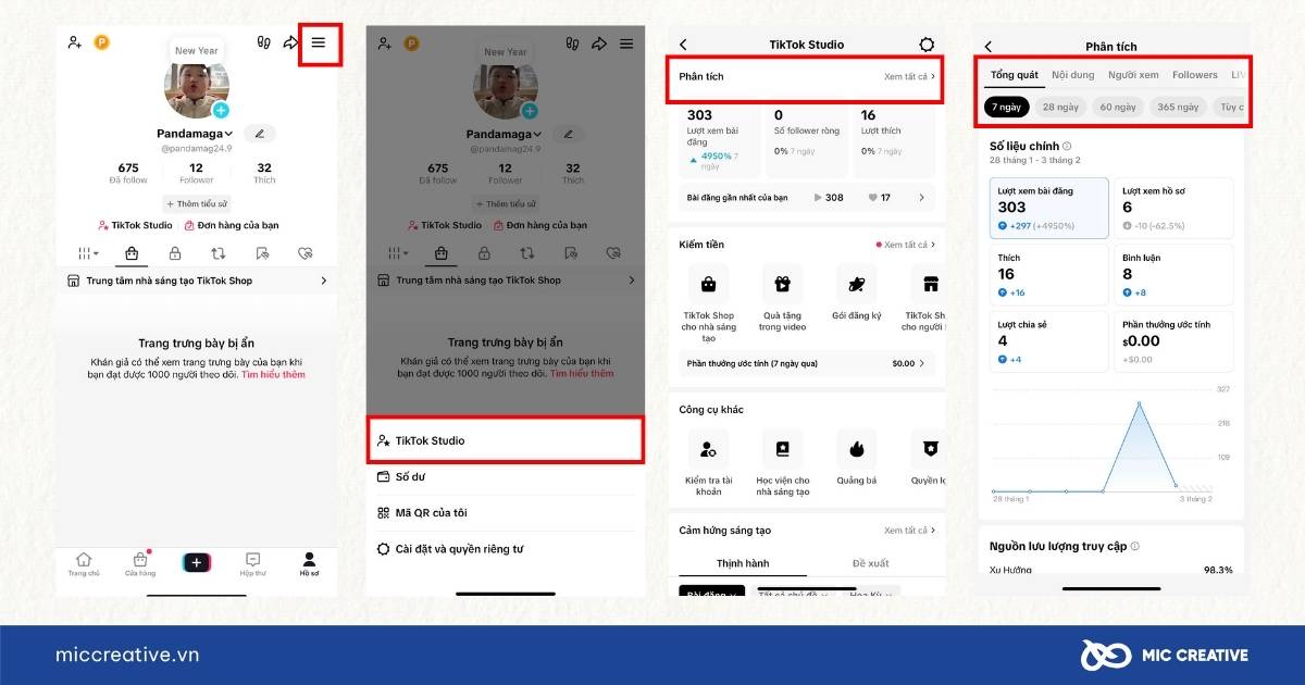 Các bước truy cập TikTok Analytics