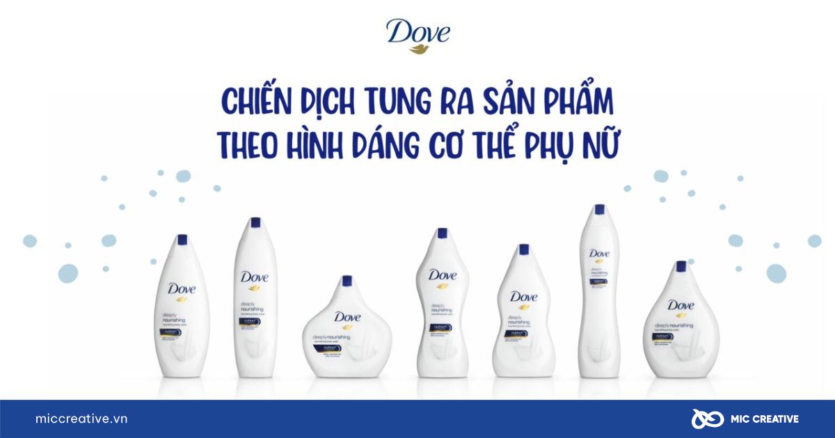 Các hình dáng mẫu chai của Dove làm theo dáng vóc phụ nữ