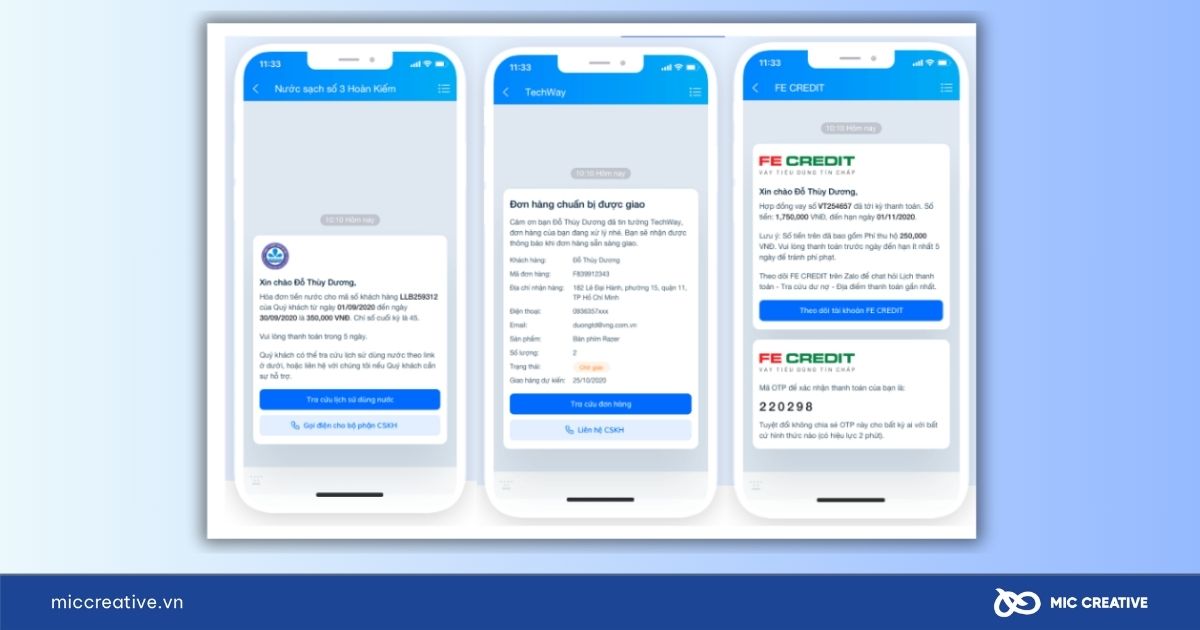 Các loại tin nhắn Zalo ZNS