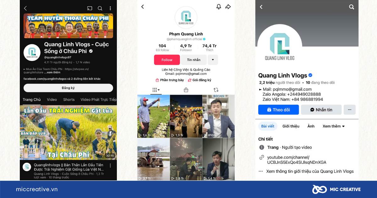 Các trang mạng xã của Quang Linh Vlogs
