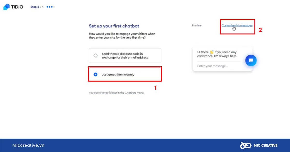 Cài đặt nội dung trả lời đầu tiên khi khách hàng truy cập website 