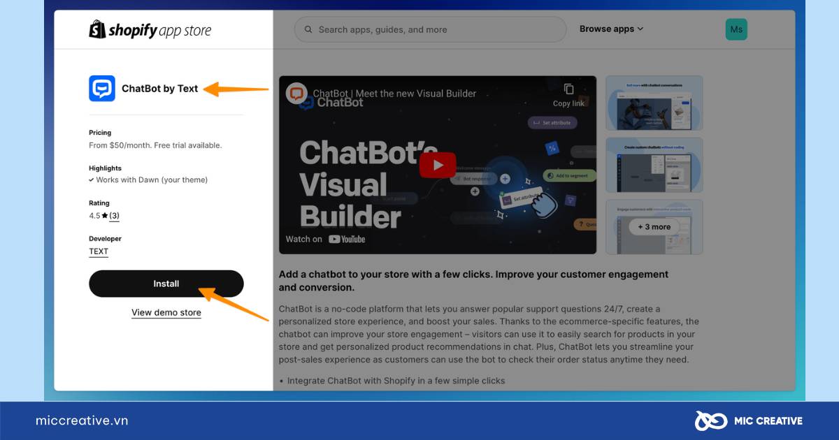 Cài đặt ứng dụng ChatBot by Text 