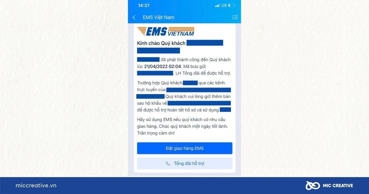 Cập nhật trạng thái giao hàng của EMS