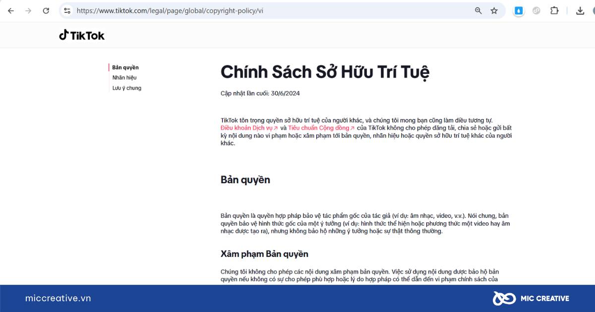 Chính sách sở hữu trí tuệ của TikTok