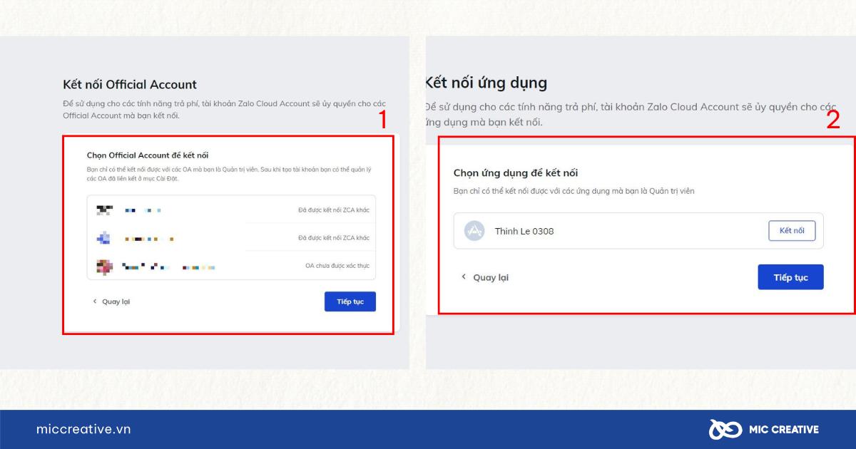 Chọn kết nối ứng dụng