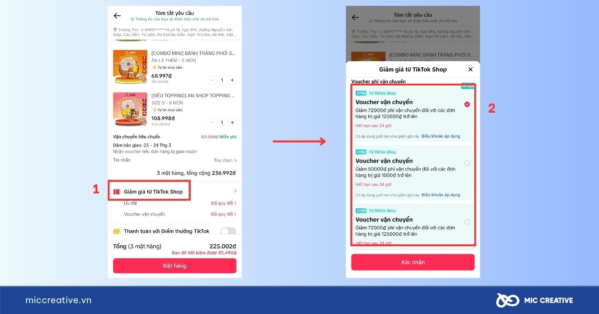 Chọn mã khuyến mãi TikTok Shop  