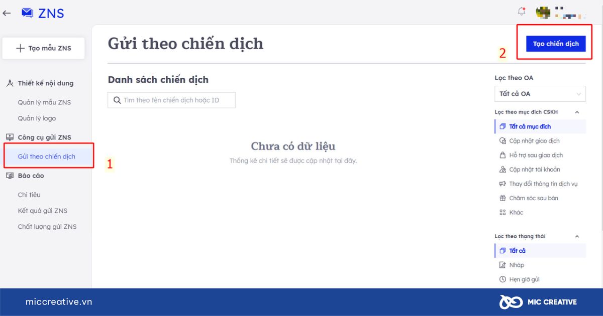 Chọn mục Gửi theo chiến dịch