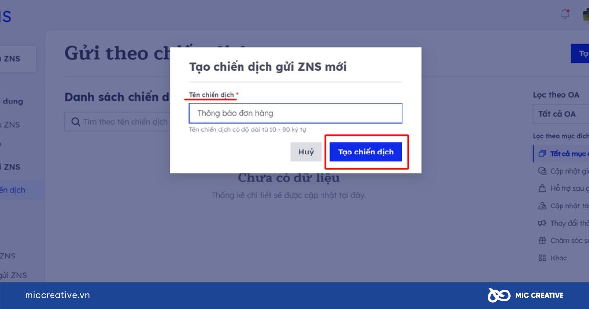 Chọn Tạo chiến dịch