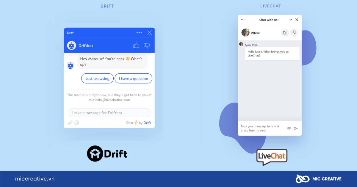 Công cụ LiveChat và Drift 