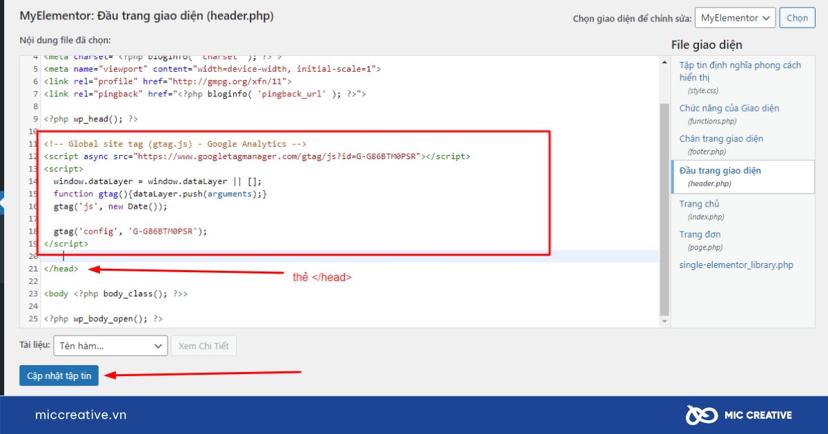 Dán đoạn mã HTML vào html của website