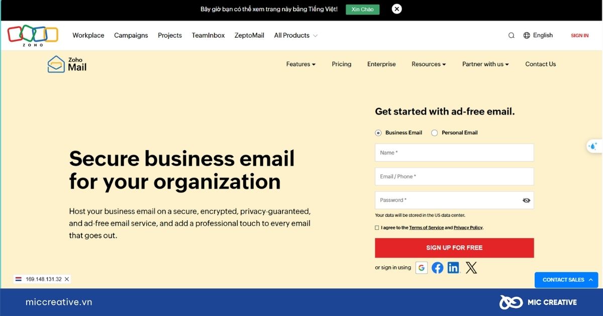 Đăng kí tài khoản Zoho Mail
