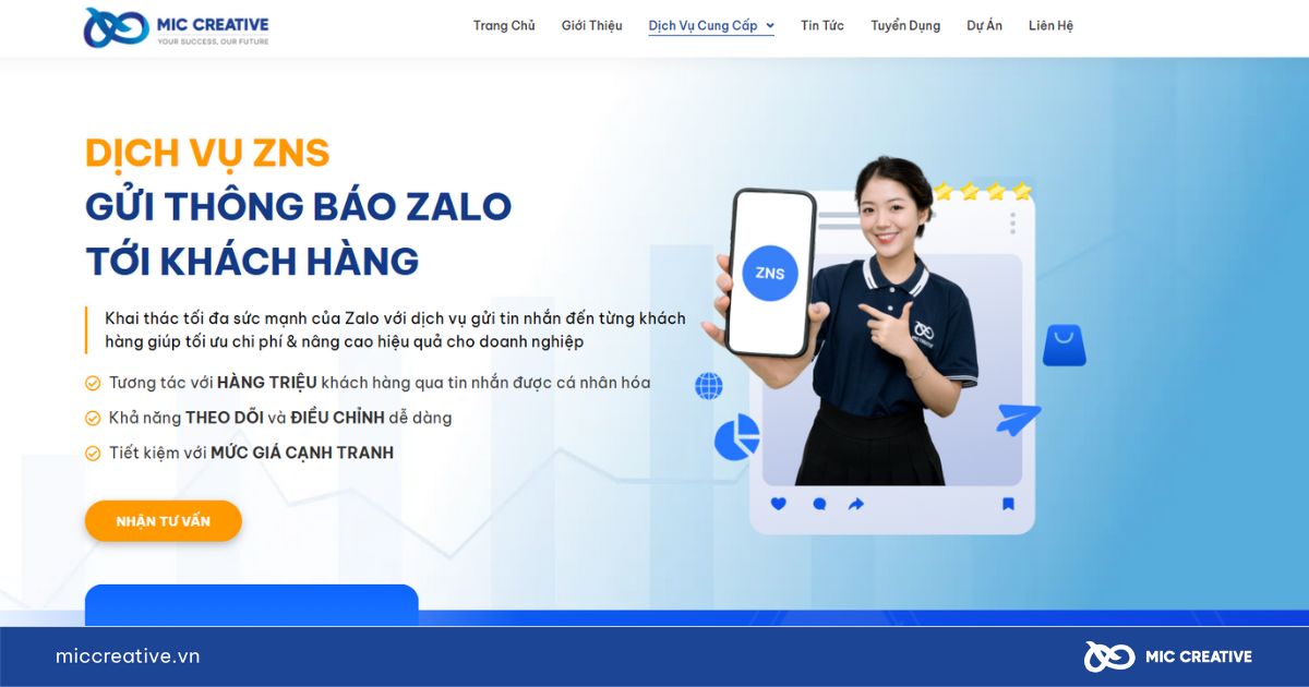 Đơn vị cung cấp dịch vụ Zalo ZNS MIC Creative