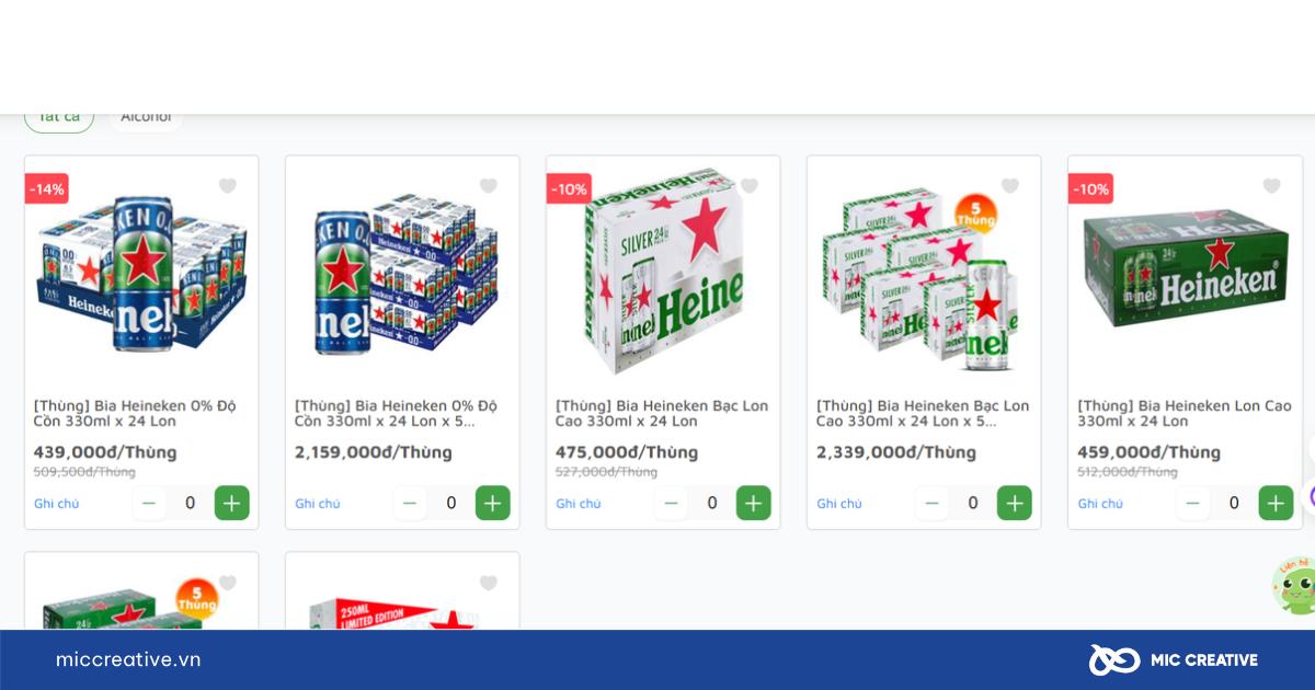 Giá bán lẻ của bia Heineken