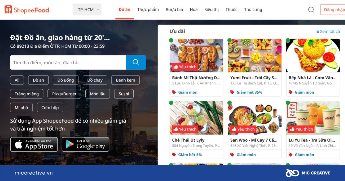 Giao diện Shopee Food