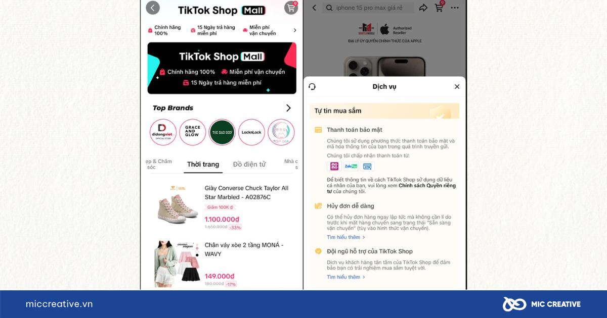 Giao diện TikTok Shop Mall trên điện thoại