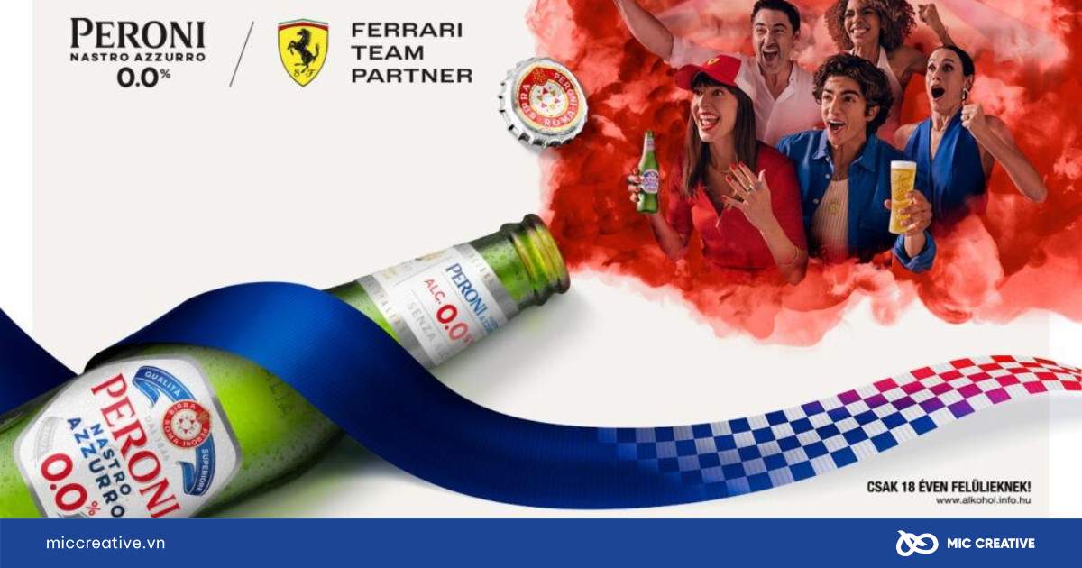 Hình ảnh quảng cáo bia không cồn Peroni Nastro Azzurro 0.0% với Scuderia Ferrari HP