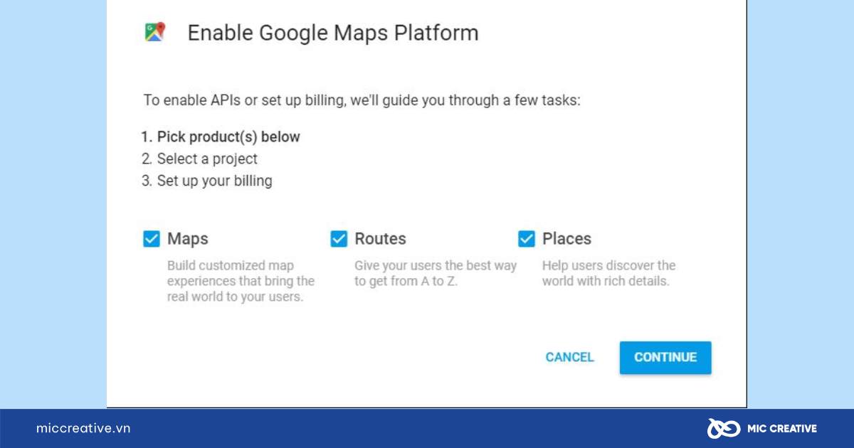 Kích hoạt Google Maps Platform 