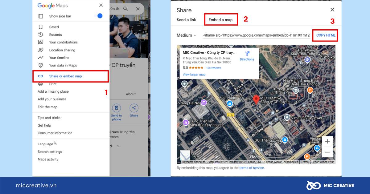 Lấy mã nhúng từ Google Maps 