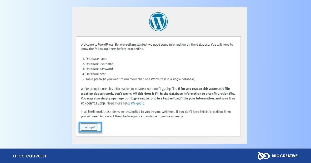 Màn hình cài đặt WordPress trên VPS