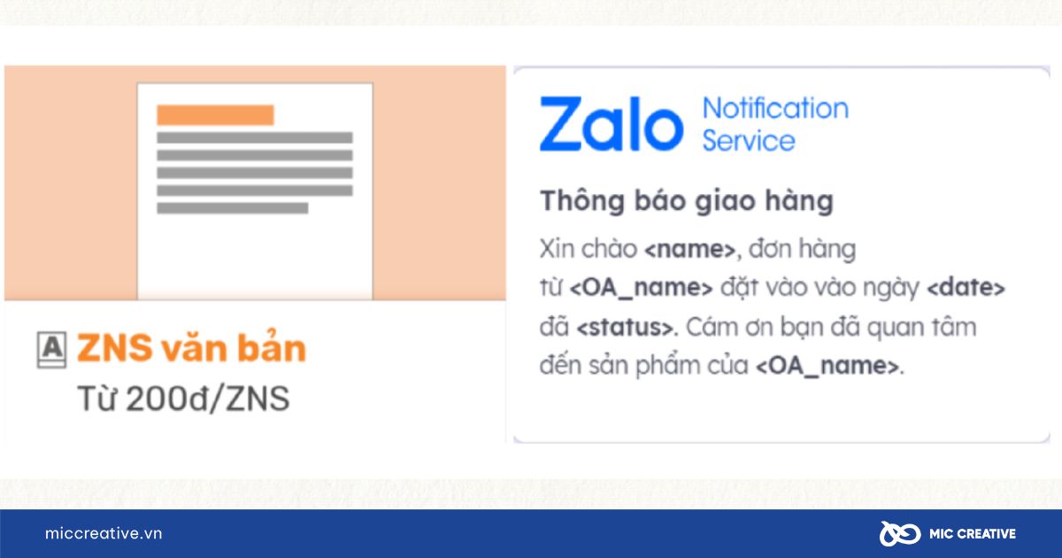 Mẫu tin nhắn Zalo ZNS dạng văn bản