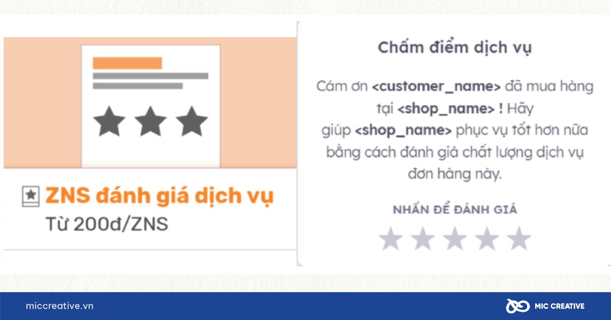 Mẫu tin nhắn Zalo ZNS đánh giá dịch vụ