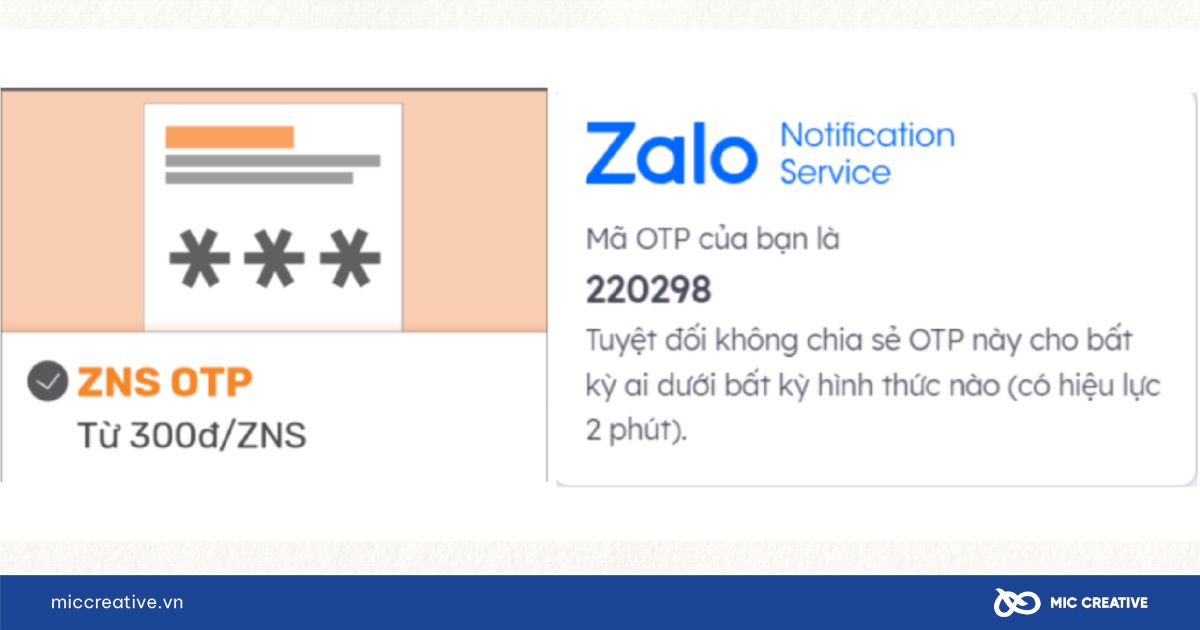 Mẫu tin nhắn ZNS dạng OTP
