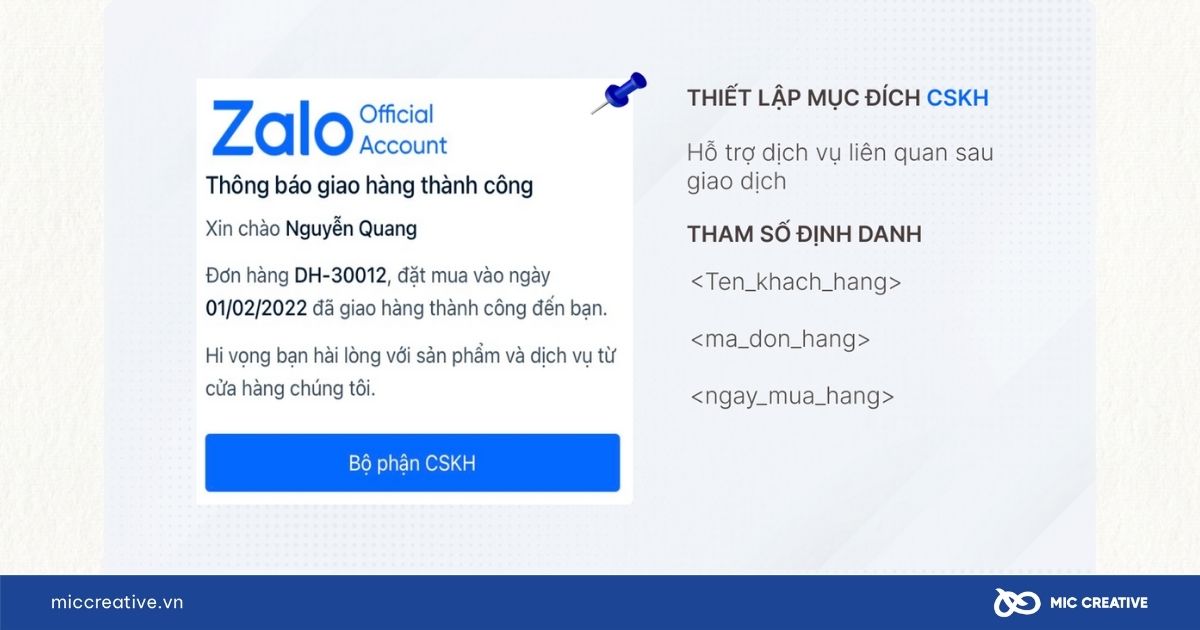 Mẫu tin nhắn ZNS thông báo giao hàng thành công