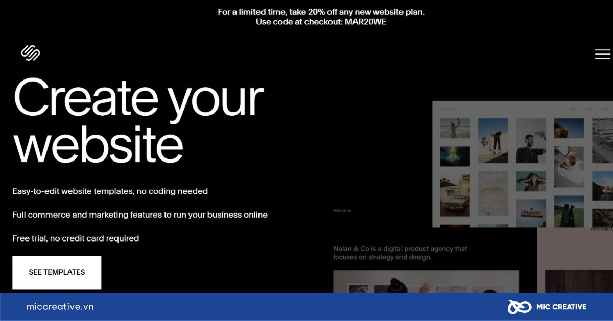 Nền tảng thiết kế website Squarespace