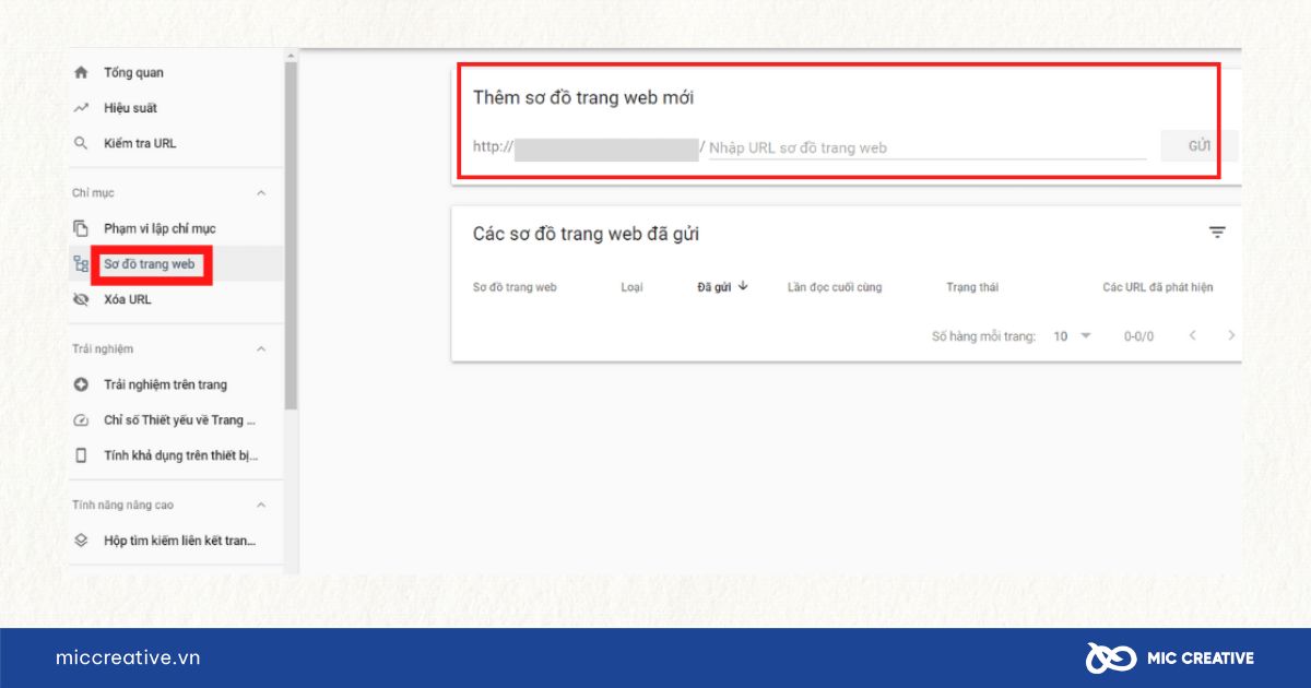 Nhập URL sơ đồ trang web