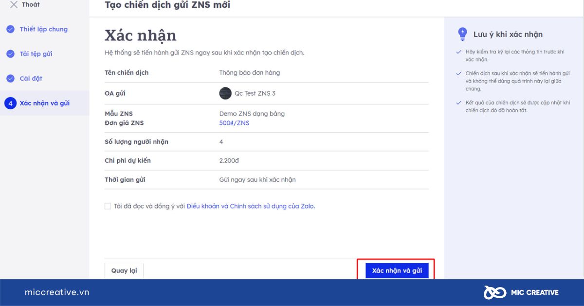 Nhấn xác nhận và gửi