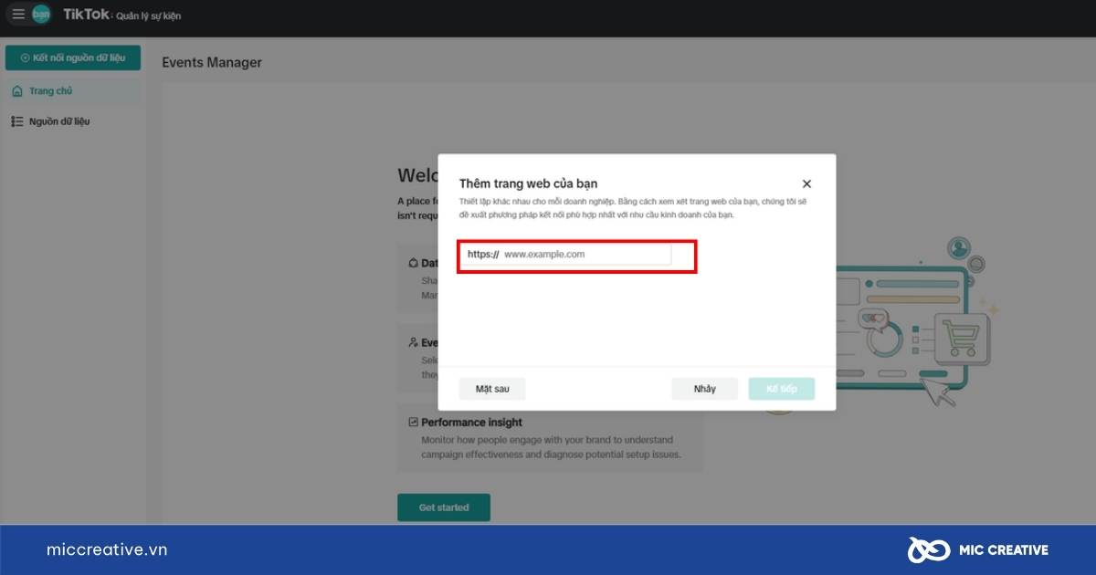 Nhập địa chỉ trang web