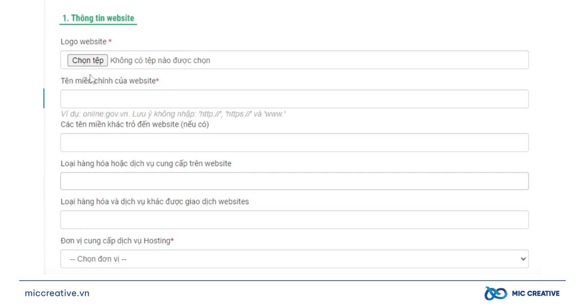 Nhập thông tin website