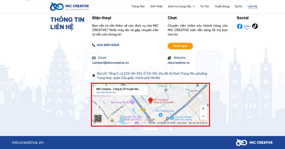 Nhúng vị trí doanh nghiệp trên trang liên hệ của website MIC CReative  