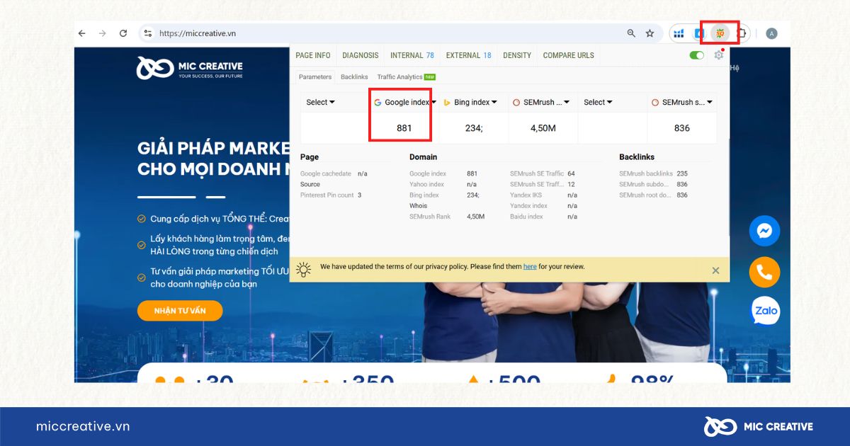 Sử dụng công cụ SEOquake để kiểm tra các trang được Google index